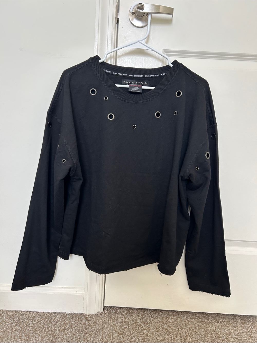 Rock & Republic || Black Long-Sleeve Eyelet Sweatshirt